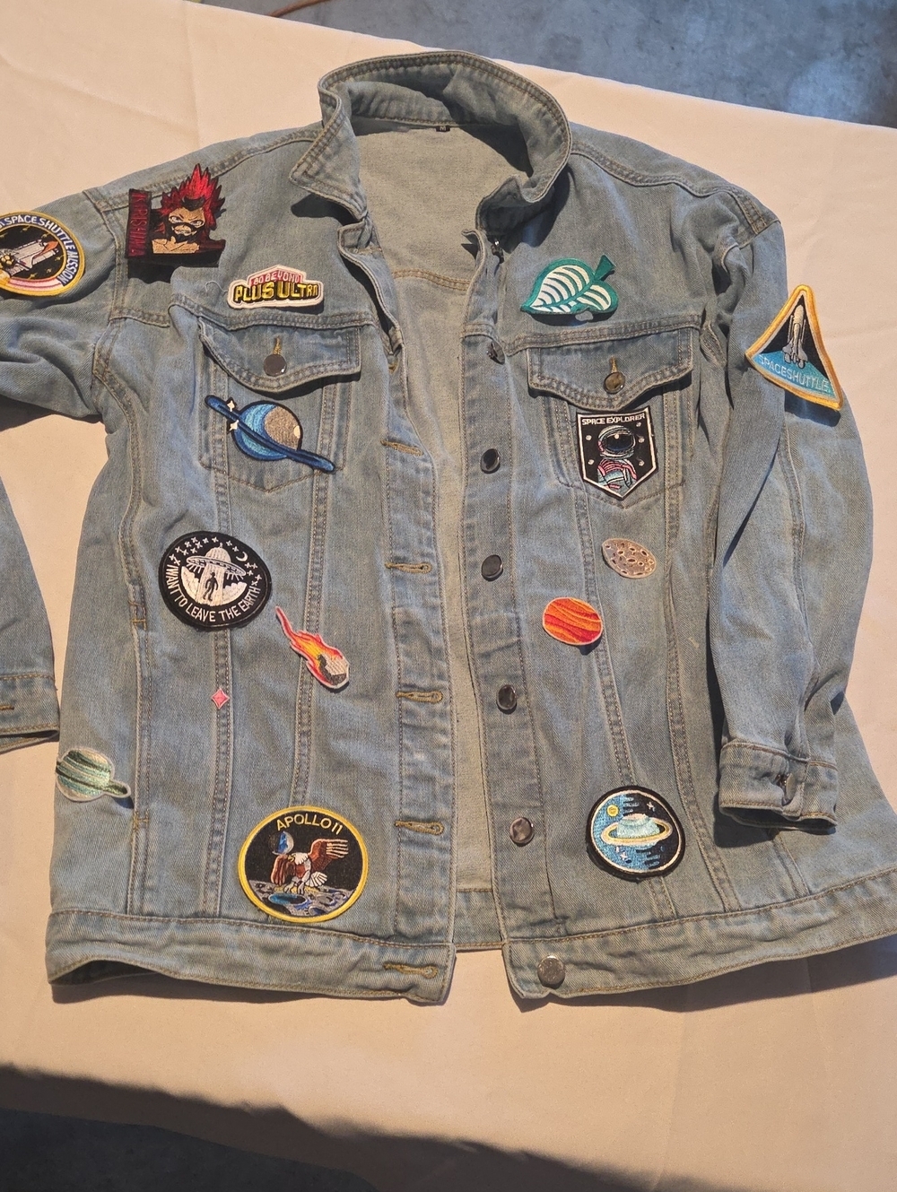 Source Unknown Light Blue Denim Jacket with Colorful Space Patches